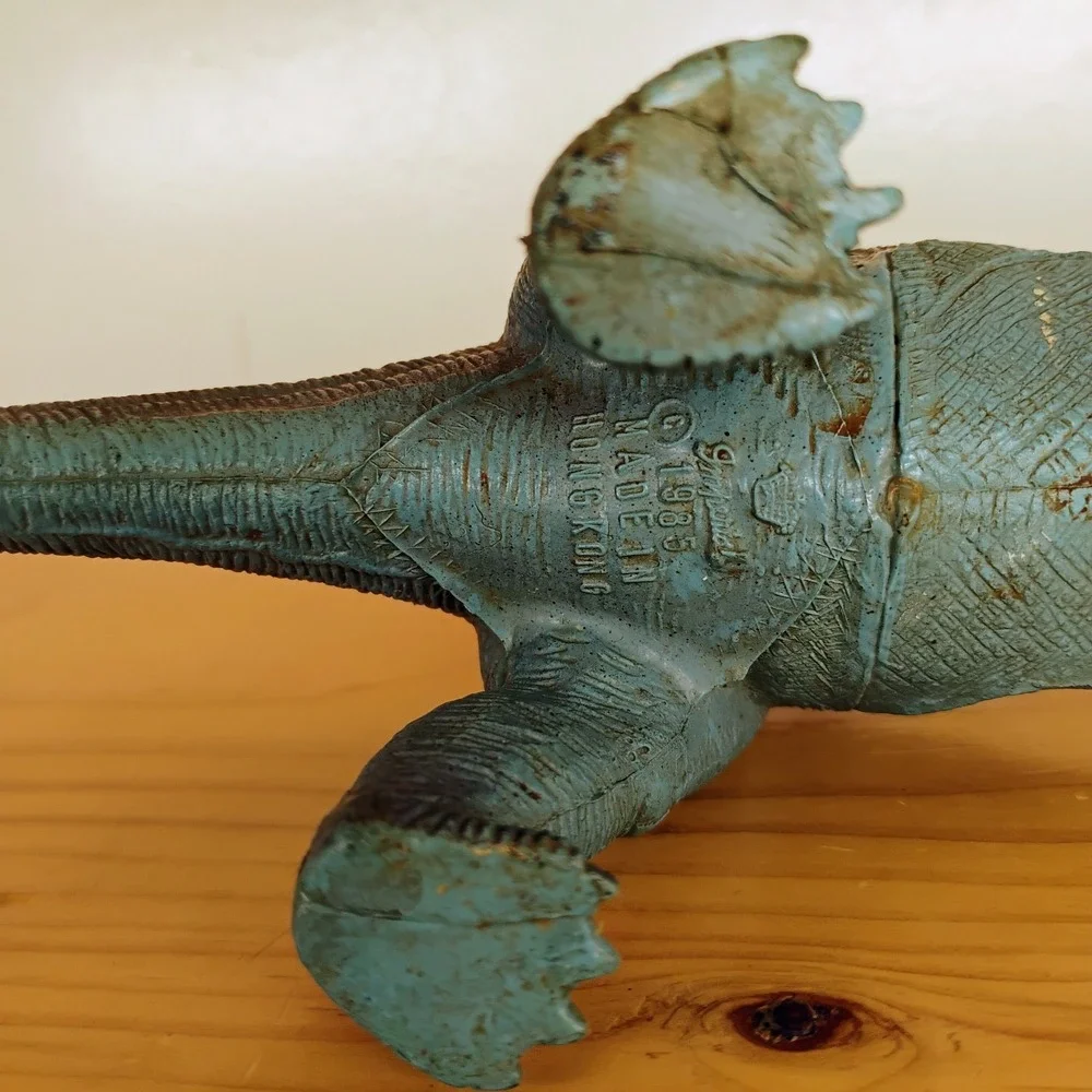 1985 Vintage Imperial Brontosaurus Dinosaur Figure Toy Dark Gray & Blue 12